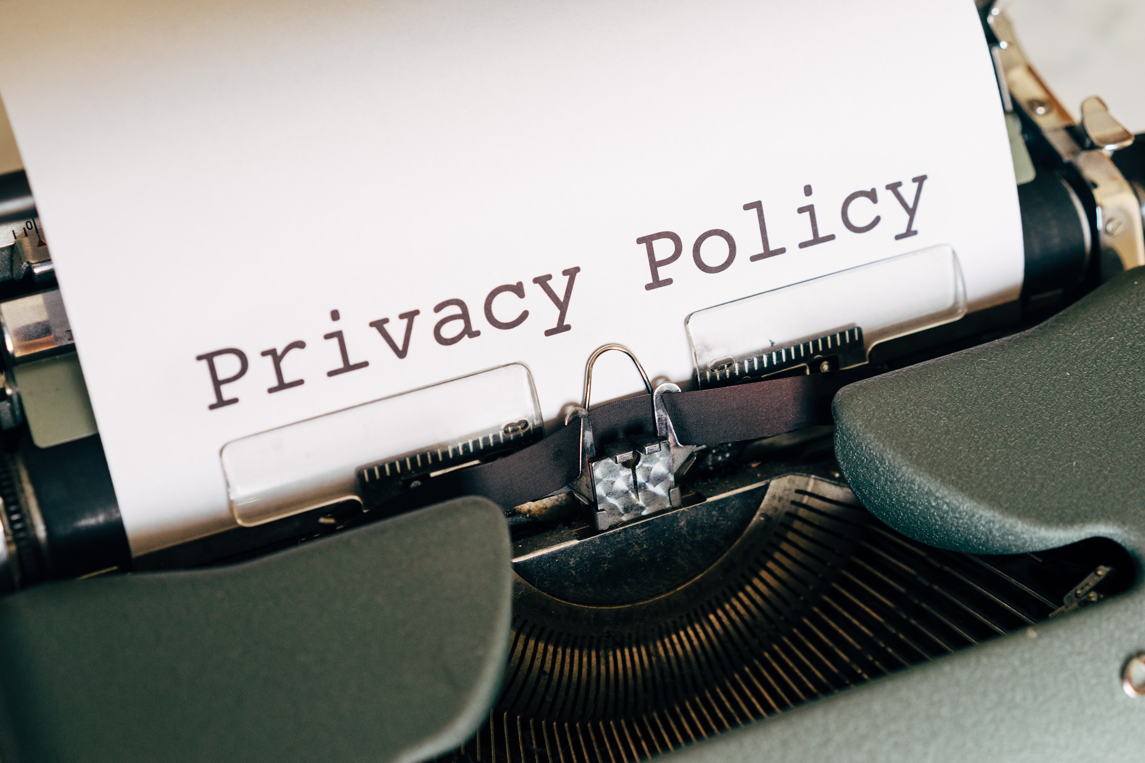Privacy policy text on typewriter