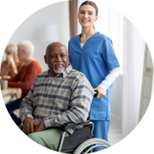 wheelchair and woman in circle